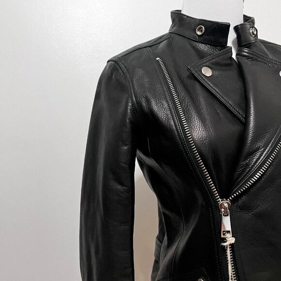 NWT APC FLORENCE BLACK LEATHER JACKET - 34 (XS) - Picture 6 of 16